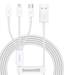 Datový kabel Baseus Superior 3v1 USB/microUSB, Lightning, USB-C 1,5m 3,5A bílý