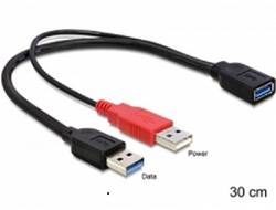 Delock kabel USB 3.0-A samice > USB 3.0-A samec + USB 2.0-A samec, 30cm (83176)