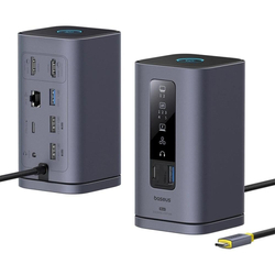 Dokovací stanice 10v1 Baseus Spacemate 100W 2xUSB-C, 4xUSB, 2xHDMI, 1xRJ45, 3,5mm jack šedá