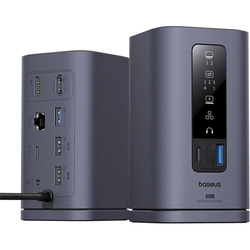 Dokovací stanice 10v1 Baseus Spacemate 100W 2xUSB-C, 4xUSB, 2xHDMI, 1xRJ45, 3,5mm jack šedá