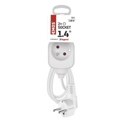 Emos prodlužovací kabel 1,4 m / 2 zásuvka / bílý / PVC / 1 mm2