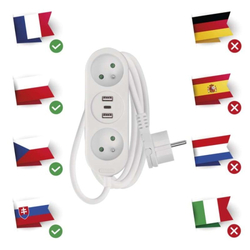 Emos prodlužovací kabel 1,4 m / 2 zásuvky+2×USB-A+1×USB-C / bílý / PVC / 1,5 mm2