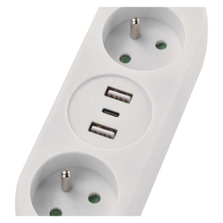 Emos prodlužovací kabel 1,4 m / 2 zásuvky+2×USB-A+1×USB-C / bílý / PVC / 1,5 mm2