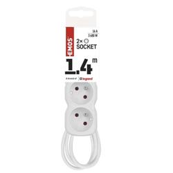 Emos prodlužovací kabel 1,4 m / 2 zásuvky / s vypínačem / bílý / PVC / 1 mm2