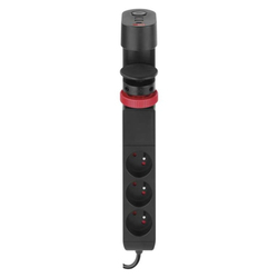Emos prodlužovací kabel 1,5m /3 zásuvky/vypínač/uchycení na stůl/USB/černý/PVC/1,5mm2 