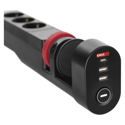 Emos prodlužovací kabel 1,5m /3 zásuvky/vypínač/uchycení na stůl/USB/černý/PVC/1,5mm2 