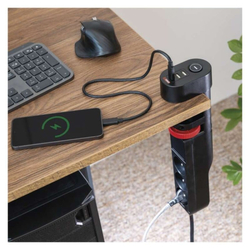 Emos prodlužovací kabel 1,5m /3 zásuvky/vypínač/uchycení na stůl/USB/černý/PVC/1,5mm2 
