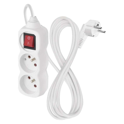 Emos prodlužovací kabel 2 m / 2 zásuvky / s vypínačem / bílý / PVC / 1 mm2