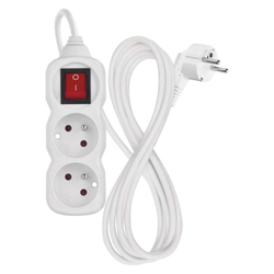 Emos prodlužovací kabel 2 m / 2 zásuvky / s vypínačem / bílý / PVC / 1 mm2
