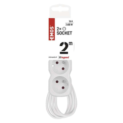 Emos prodlužovací kabel 2 m / 2 zásuvky / s vypínačem / bílý / PVC / 1 mm2