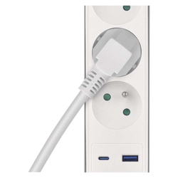 Emos prodlužovací kabel 2 m / 3 zásuvky / s vypínačem / bílo-šedý / 1×USB-A + 1×USB-C / 1,5 mm2