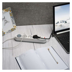 Emos prodlužovací kabel 2 m / 3 zásuvky / s vypínačem / bílo-šedý / 1×USB-A + 1×USB-C / 1,5 mm2