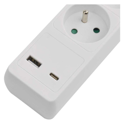 Emos prodlužovací kabel 2 m / 3 zásuvky / s vypínačem / bílý / 1×USB-A + 1×USB-C / 1,5 mm2