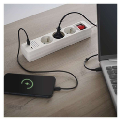 Emos prodlužovací kabel 2 m / 3 zásuvky / s vypínačem / bílý / 1×USB-A + 1×USB-C / 1,5 mm2