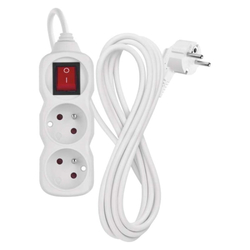 Emos prodlužovací kabel 3 m / 2 zásuvky / s vypínačem / bílý / PVC / 1 mm2