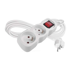 Emos prodlužovací kabel 3 m / 2 zásuvky / s vypínačem / bílý / PVC / 1 mm2