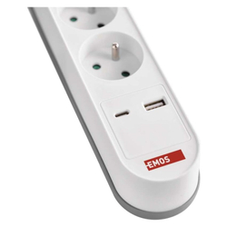 Emos prodlužovací kabel 3 m / 5 zásuvky / s vypínačem / bílý / 1×USB-A + 1×USB-C / 1,5 mm2