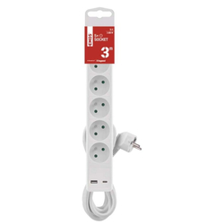 Emos prodlužovací kabel 3 m / 5 zásuvky / s vypínačem / bílý / 1×USB-A + 1×USB-C / 1,5 mm2
