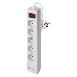 Emos prodlužovací kabel 3 m / 5 zásuvky / s vypínačem / bílý / 1×USB-A + 1×USB-C / 1,5 mm2