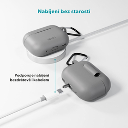 Epico silikonové pouzdro s karabinou | AirPods Pro 3 | šedá | bezpečnostní karabina