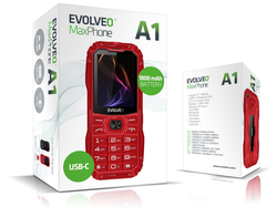EVOLVEO MaxPhone A1, tlačítkový Dual SIM telefon, červený
