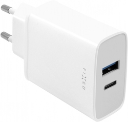 FIXED síťová nabíječka s USB-C a USB výstupem, podpora PD, 30W, bílá