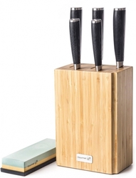 G21 Sada nožů Damascus Premium v bambusovém bloku, Box, 5 ks + brusný kámen