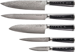 G21 Sada nožů Damascus Premium v bambusovém bloku, Box, 5 ks + brusný kámen