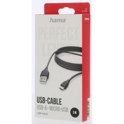 Hama kabel micro USB, 3 m, černá