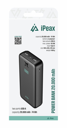 iPEAX powerbanka 20 000 mAh, 10,5 W, 2× USB-A, černá