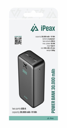 iPEAX powerbanka 30 000 mAh, 10,5 W, 2× USB-A, černá