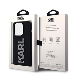 Karl Lagerfeld 3D Rubber Glitter Logo Karl Zadní Kryt pro iPhone 15 Pro Max Black