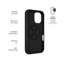 Kožený zadní kryt FIXED MagLeather s podporou MagSafe pro Apple iPhone 16, černý