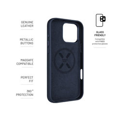 Kožený zadní kryt FIXED MagLeather s podporou MagSafe pro Apple iPhone 16 Pro Max, modrý