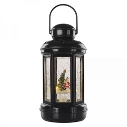 LED dekorace – vánoční lucerna se Santou, 20 cm, 3x AAA, vnitřní, teplá bílá, časovač