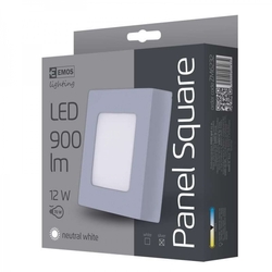 LED přisazené svítidlo, čtverec stříbrná 12W neutrální bílá