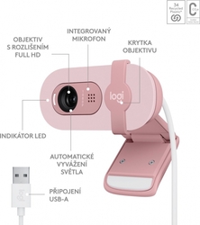 Logitech Brio 100 Full HD Webcamera, růžová