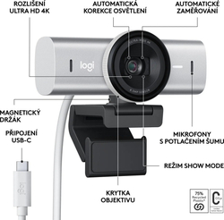 Logitech MX Brio 4K Ultra HD Webcam, Pale Grey