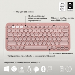 Logitech Pebble 2 Combo, bezdrátová klávesnice a myš, růžová