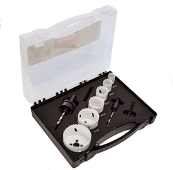 Makita D-47117 sada děrovek BiM (se závitem): 19, 22, 29, 38, 44, 57mm + 2x adaptér + 2x středicí vrták HSS-G, 10ks