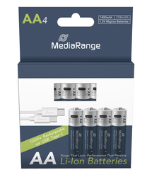 MediaRange nabíjecí USB-C Li-Ion baterie Mignon AA, 1,5V, 1400 mAh, 4ks