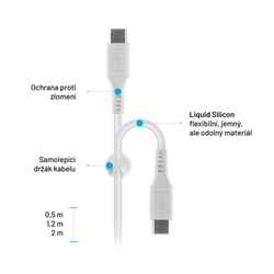 Nabíjecí a datový Liquid silicone kabel FIXED s konektory USB-C/USB-C a podporou PD, 1.2m, USB 2.0, 60W, bílý