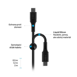 Nabíjecí a datový Liquid silicone kabel FIXED s konektory USB-C/USB-C a podporou PD, 1.2m, USB 2.0, 60W, černý