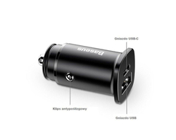 Nabíječka do auta Baseus 30W 1x USB,1x USB-C černá