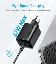 Nabíječka do sítě Anker 336 67W, 2xUSB-C, 1xUSB-A černá