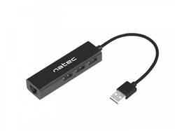 Natec Dragonfly rozbočovač 3x USB 2.0 HUB + RJ45, černý