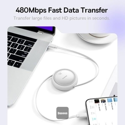 Navíjecí kabel Baseus Free2Draw USB-C/USB-C 1m 100W bílý