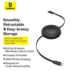 Navíjecí kabel Baseus Free2Pull USB-C/USB-C s nastavitelnou délkou až 1m 100W černý