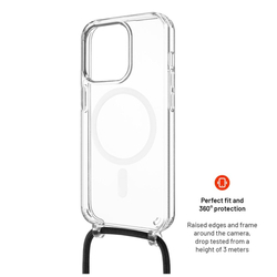 Pouzdro FIXED MagPure Neck s černou šňůrkou na krk pro Apple iPhone 16e