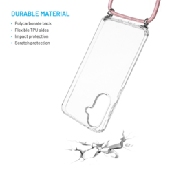 Pouzdro FIXED Pure Neck s růžovou šňůrkou pro Samsung Galaxy A36 5G/A56 5G